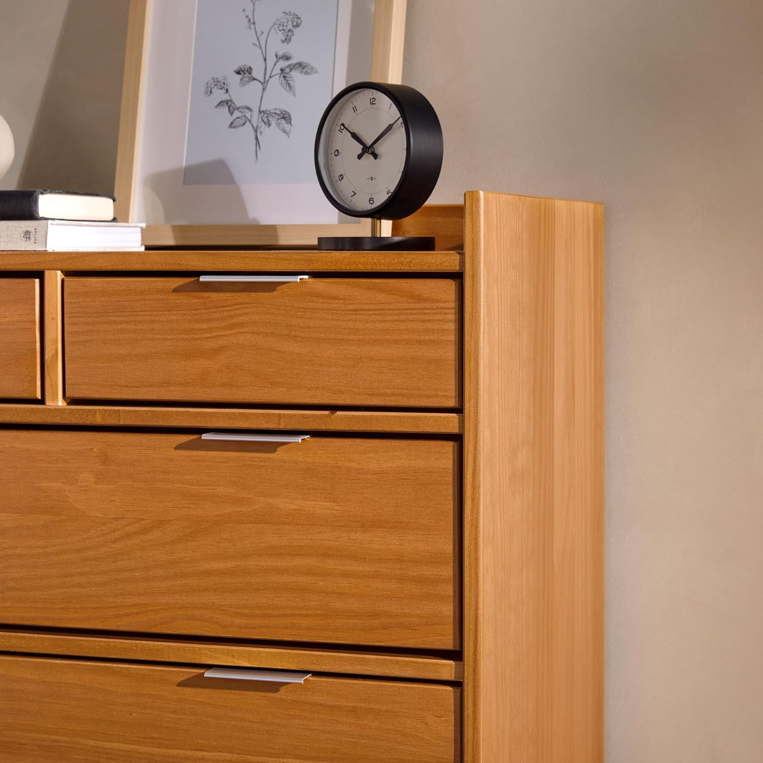 Blythe Mid-Century Modern Tray-Top Solid Wood 6-Drawer Dresser, 30 Inch, Caramel