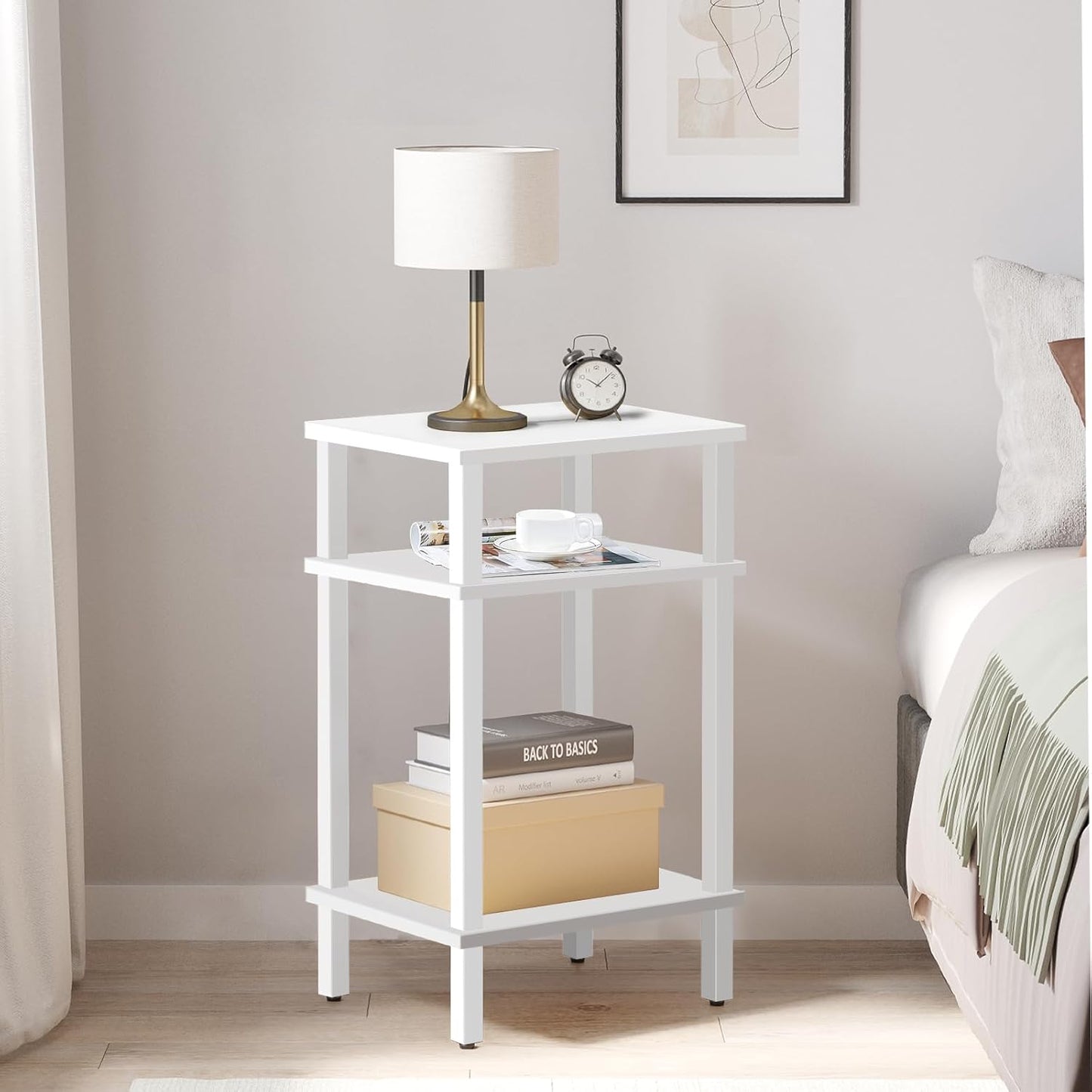 Set of 2 End Table, Side Table, Nightstand, 3-Tier Storage Shelf, Couch Table for Small Space TB01BW0492