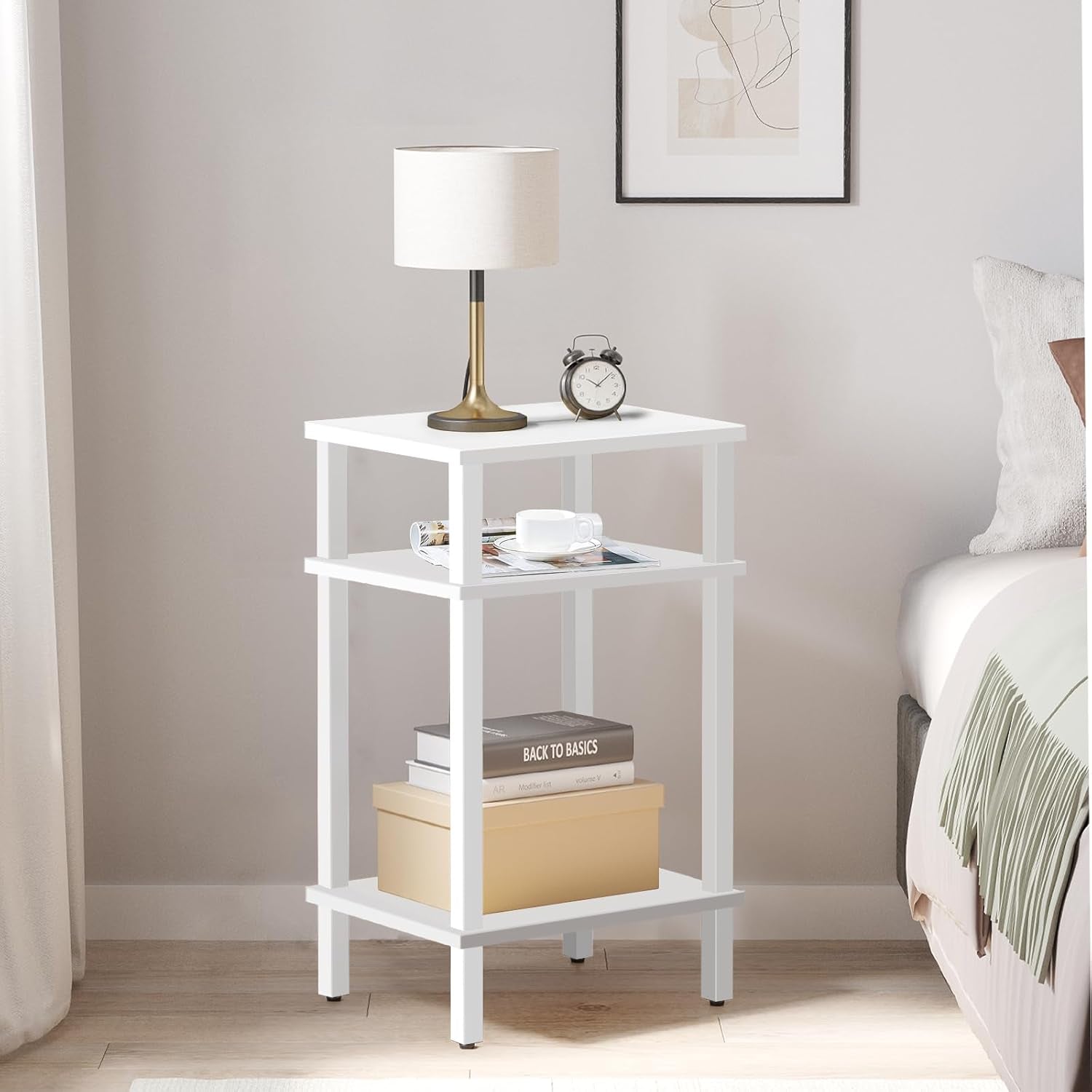 Set of 2 End Table, Side Table, Nightstand, 3-Tier Storage Shelf, Couch Table for Small Space TB01BW0492