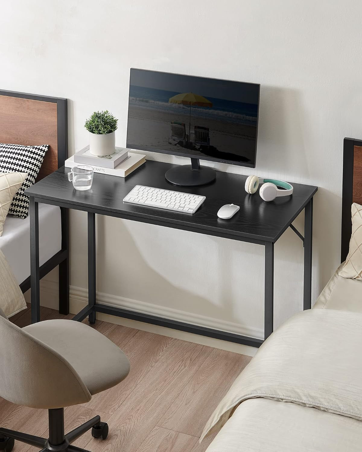 Computer Desk, Gaming Desk, Home Office Desk, for Small Spaces, 19.7 X 39.4 X 29.9 Inches, Industrial Style, Metal Frame, Black with Wood Grain ULWD041B56