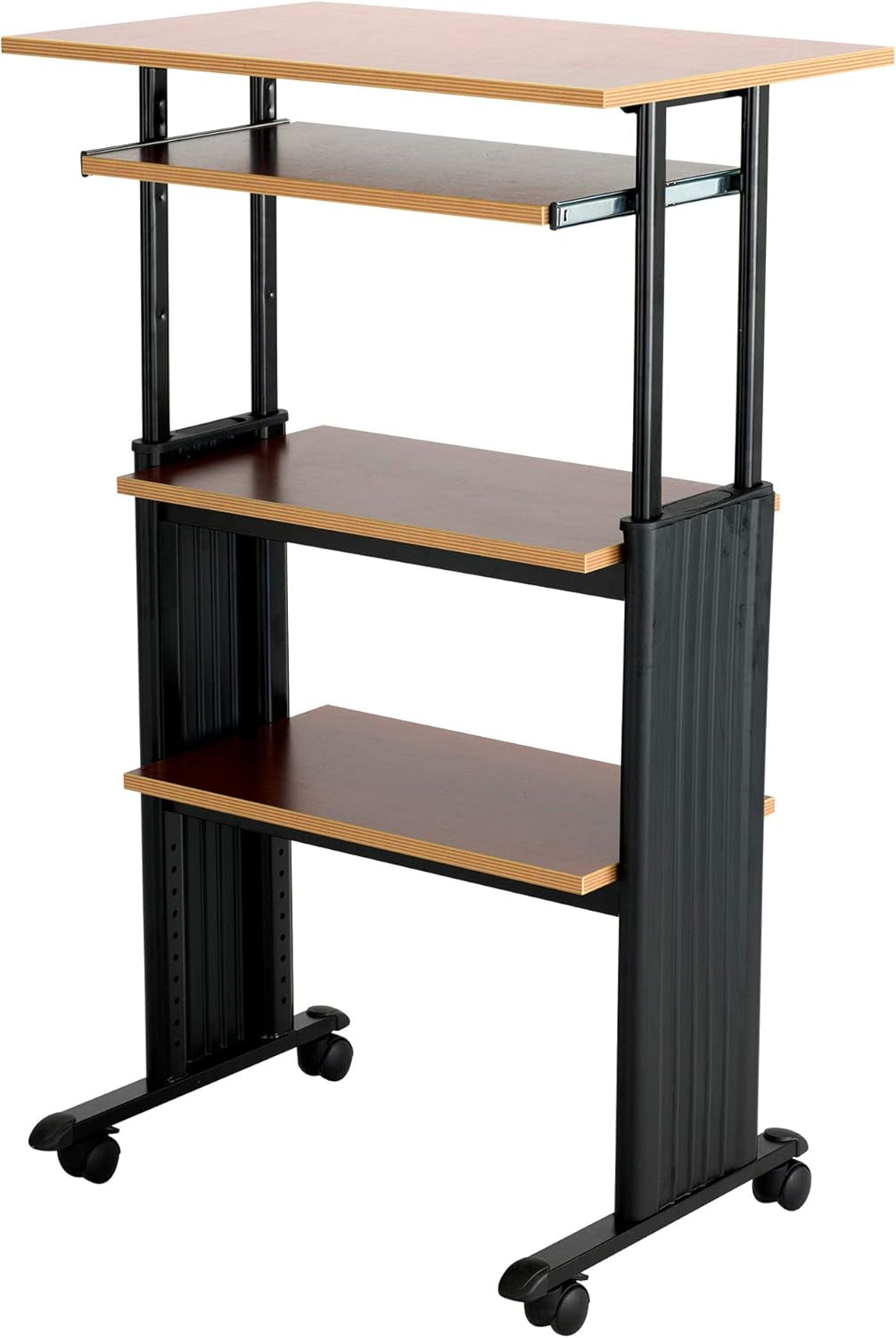 1929CY MUV Mobile Stand-Up Height-Adjustable Desk,Keyboard Storage, Steel Frame Construction, Durable Melamine Laminate Work Surface, 4 Wheels, Narrow Design