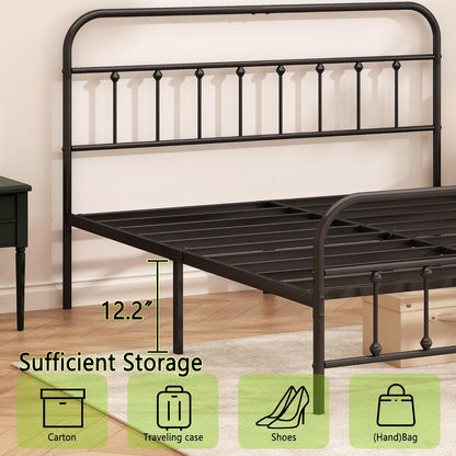 Metal Bed Frame - Structurally Stable Heavy Duty Steel Slat Supported King Bed Frames,No Box Spring Needed for Easy Removal and Transport.