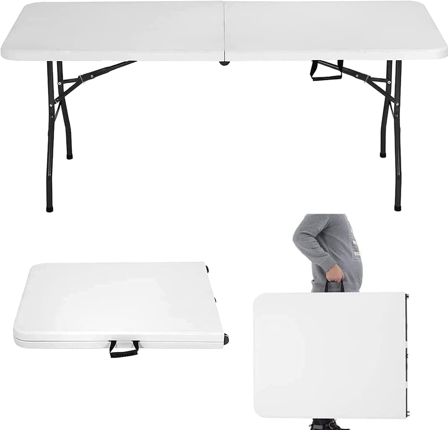6 Ft Heavy Duty Working Indoor Outdoor Plastic Folding Utility Party Dining Table Easy to Assemble with Lock Function White, 70.9 X 29.1 X 29.1 Inches (White, 6 FT)