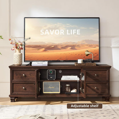 Farmhouse TV Stand and Coffee Table Set 4, Rustic Wood Living Room Table Set with TV Console, Center Table, End Table Set of 2 for Living Room, Walnut