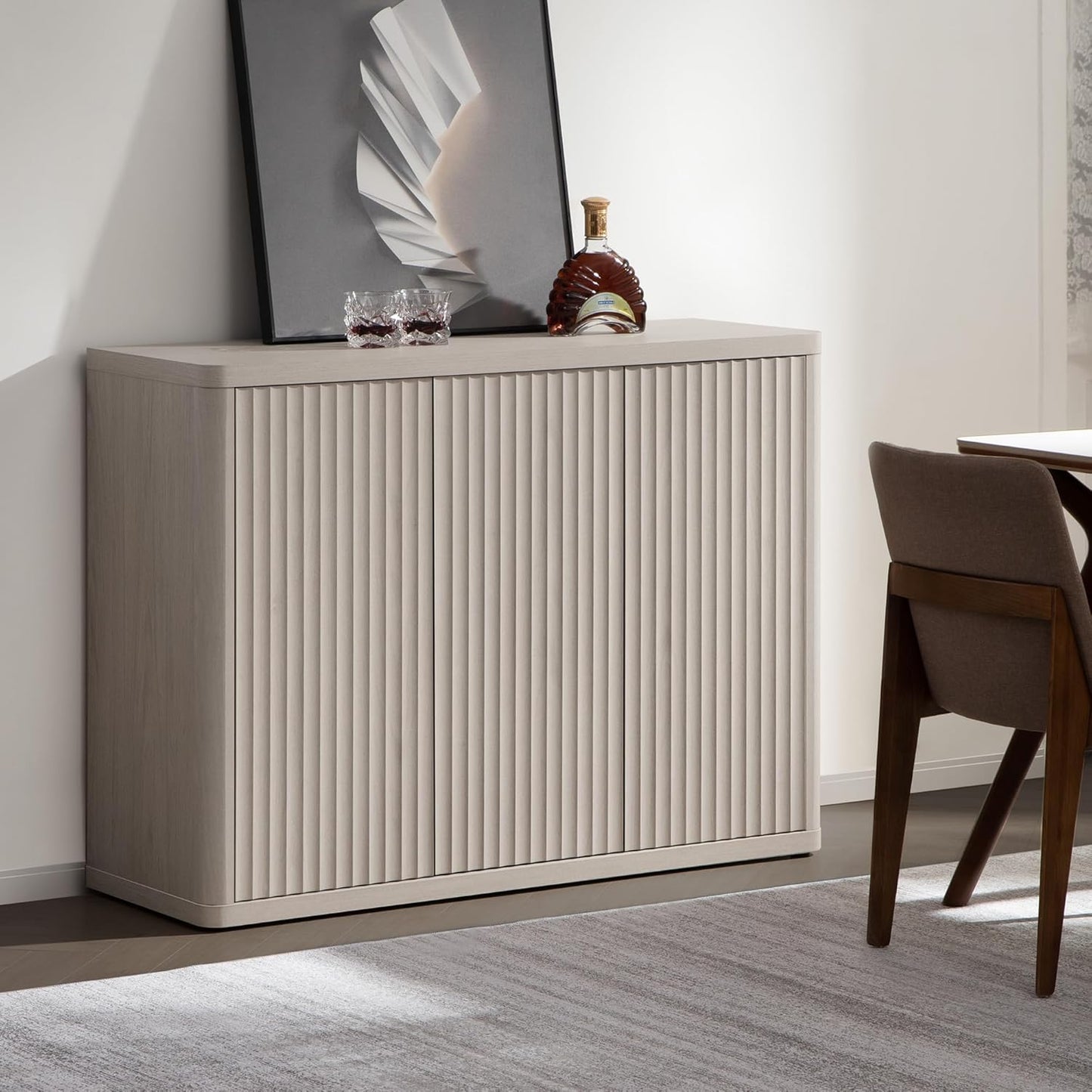Buffet Cabinet with Storage Accent Sideboard with 3 Doors Modern 46.6" Wide Credenza Fluted Buffet Table Media Console Cabinet Entryway Cabinets for Living Room Kitchen Dining Room Hallway