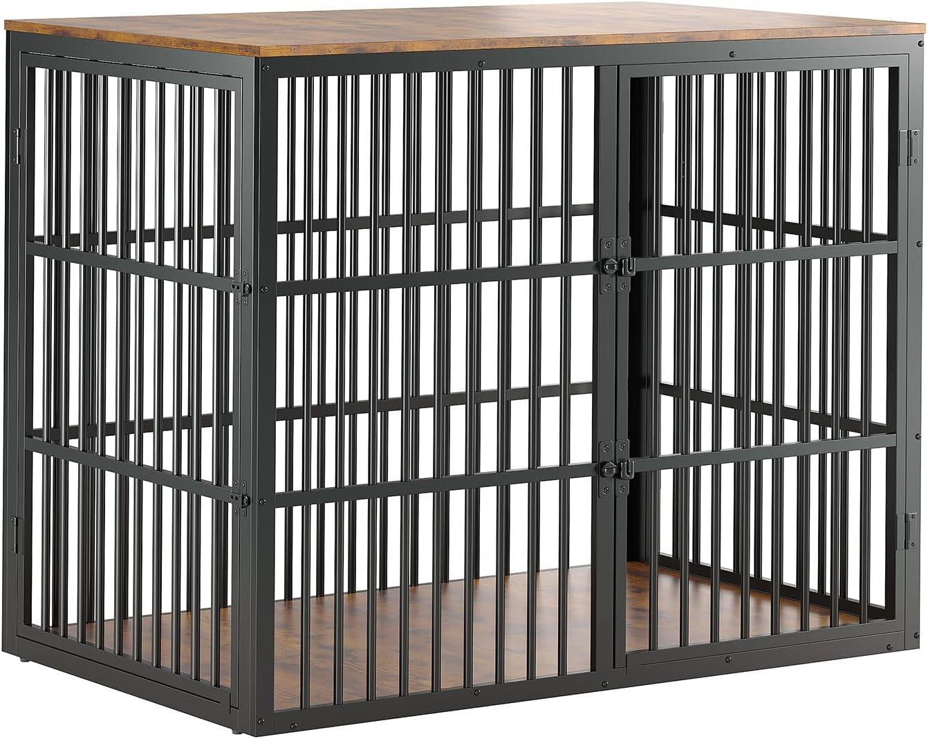 48'' Dog Crate Furniture with 3 Lockable Doors, 3-In-1 Dog Kennel with Heavy Duty Metal Frame & Wooden Panels, XXL Crate End Table for Medium to Large Breeds, Brown & Black