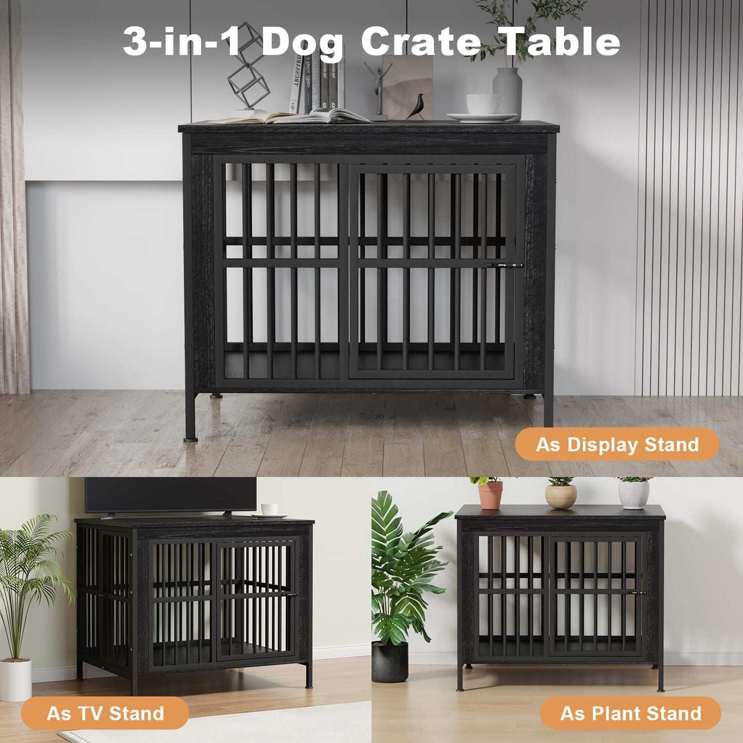 40" Dog Crate Furniture with Front Door & Storage Tabletop, Dog Kennel Side Table for Living Room, Industrial Pet Cage with 4.7" Raised Feet, Decorative Dog Kennel End Table, XL Crate, Black