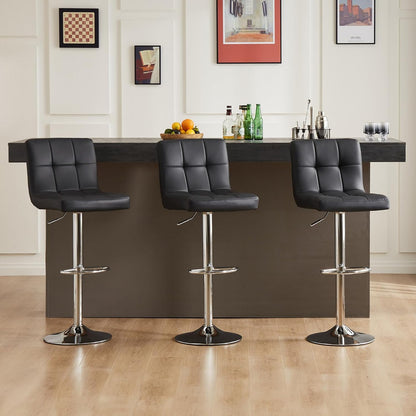 Bar Stools Set of 4, 24 Inch Counter Height Bar Stools, Upholstered Modern Kitchen Barstools with Metal Base, PU Leather Saddle Stools for Kitchen Island, Black