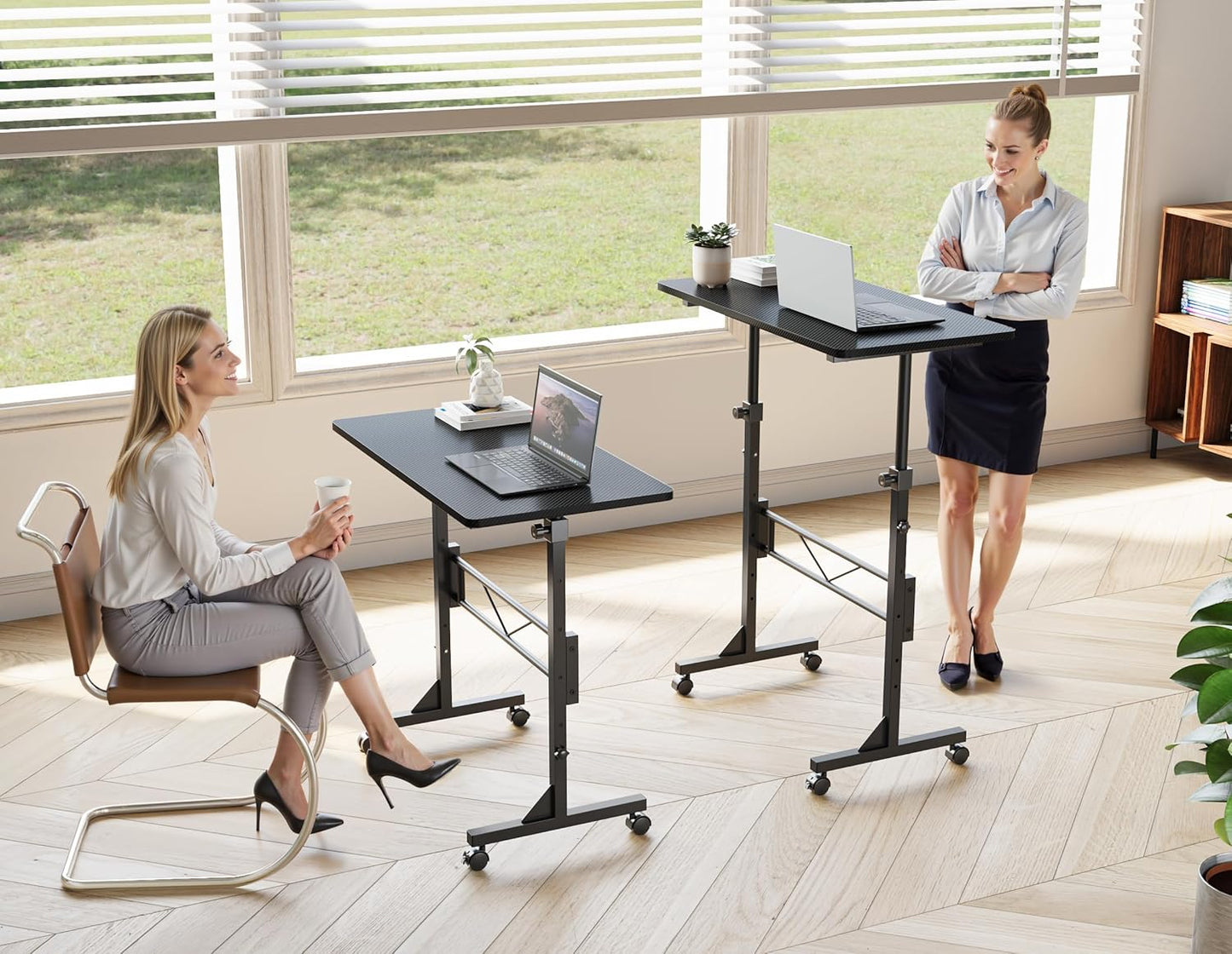 Standing Desk, 32 Inch Portable Small Desk Adjustable Height, Rolling Home Office Desks with Wheels, Sit Stand Desk for Bedroom Walking Pad Home Office Small Space, Black