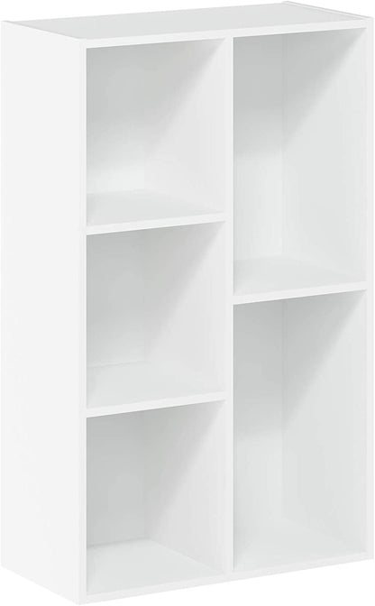 LUDER Book Shelf, 5-Cube Bookshelf, Reversible Bookcase, 9.4 X 19.5 X 31.5, Easy Assembly, for Living Room, Bedroom, Home Office, White
