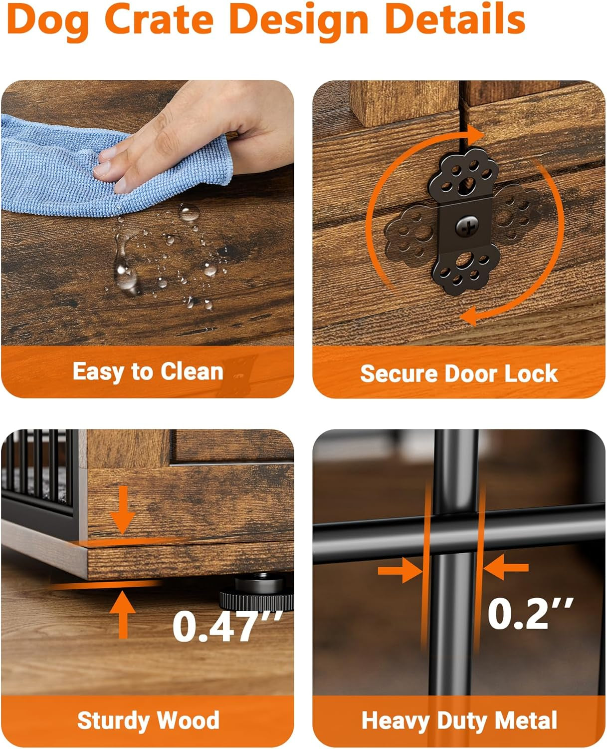 Dog Crate Furniture with Cushion, Wooden Dog Kennel Indoor with Double Doors, Dog Cage with Wheels, Dog House Side End Table for Small Medium Dogs up to 45 Lb, 32.5” L, Rustic Brown