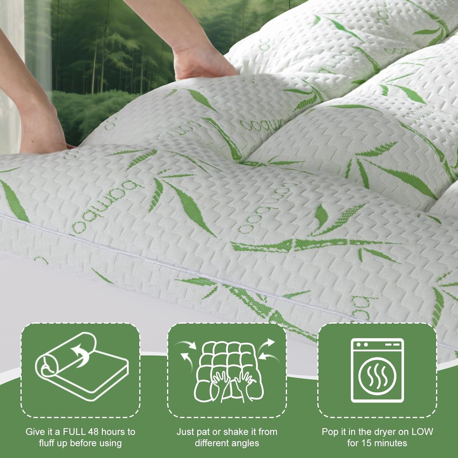 Mattress Topper King Size - 1200GSM 3D+7D down Alternative Fill, Viscose Made from Bamboo Cover, Extra Plush for Back Pain, 8"-18" Deep Pocket(King,78"X80")