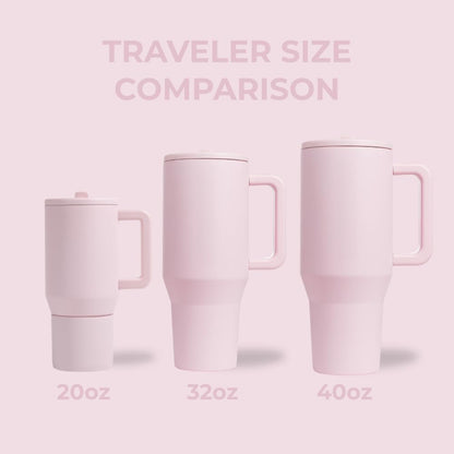 Traveler - 32 Oz Water Bottle with Handle & Flip Straw - Fits in Cup Holder, Leak Resistant Tumbler-Reusable Insulated Stainless Steel & Rubber Base - Gifts for Women & Men, Pink Sand