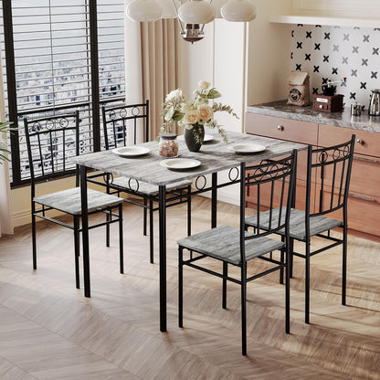 5 Piece Dining Table Set, Modern Metal&Wood Kitchen Dinner Table with 4 Chairs, Dining Room Table Sets for Small Spaces, Gray