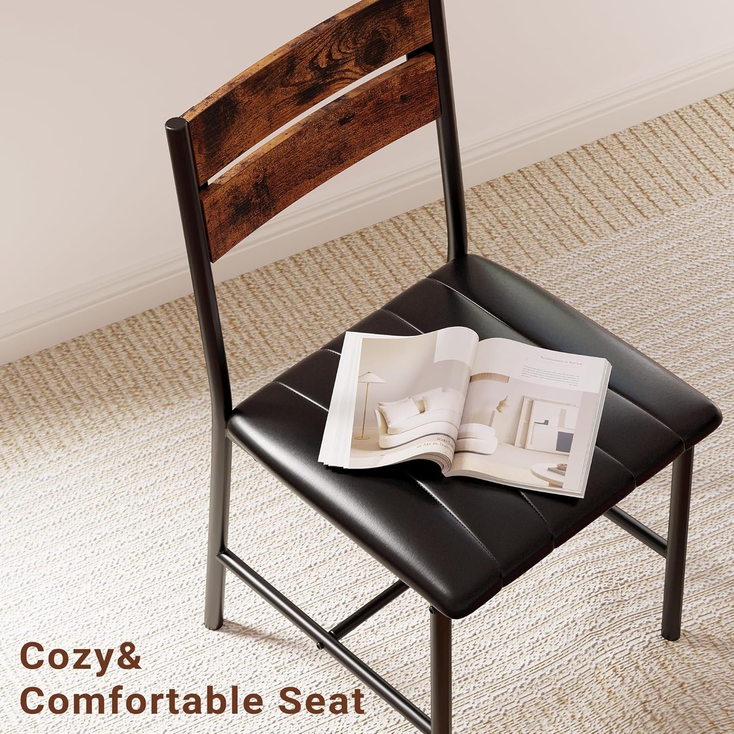 Dining Table Set for 2, Small Kitchen Table with Upholstered Chairs Dinning Table Set for Kitchen & Dining Room, Compact Dining Set for Small Spaces, Rustic Brown