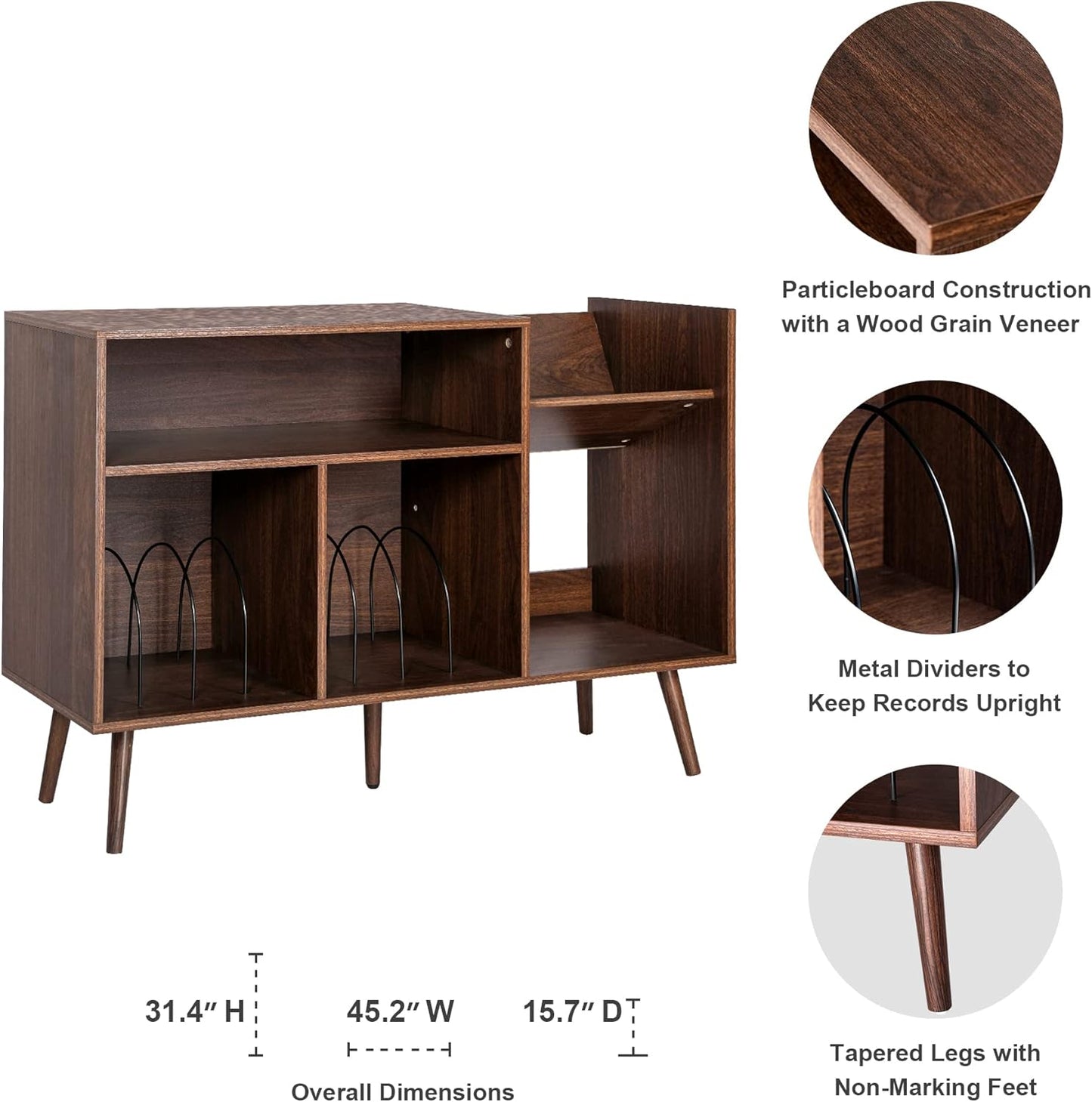 Record Player Stand, Mid-Century Modern Vinyl Record Storage Cabinet Table with Wood Legs, Turntable Stand Record Holder Holds up to 300 Albums for Living Room, Bedroom
