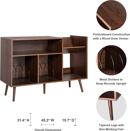 Record Player Stand, Mid-Century Modern Vinyl Record Storage Cabinet Table with Wood Legs, Turntable Stand Record Holder Holds up to 300 Albums for Living Room, Bedroom