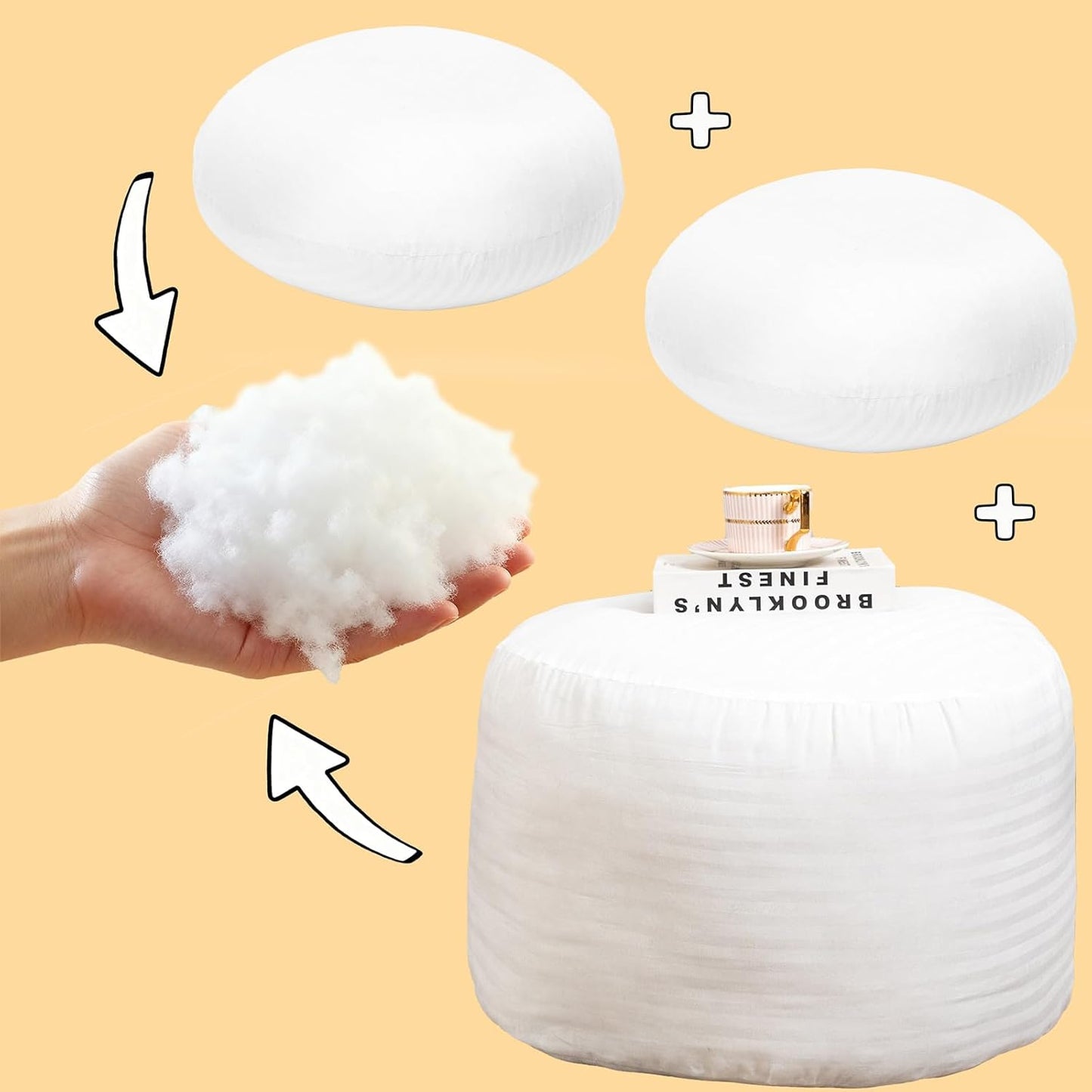 Premium PP Cotton Ottoman Pouf Insert Pouf Stuffing round Bean Bag Filler & Footstool Stuffing 20X20×14 Inch Round