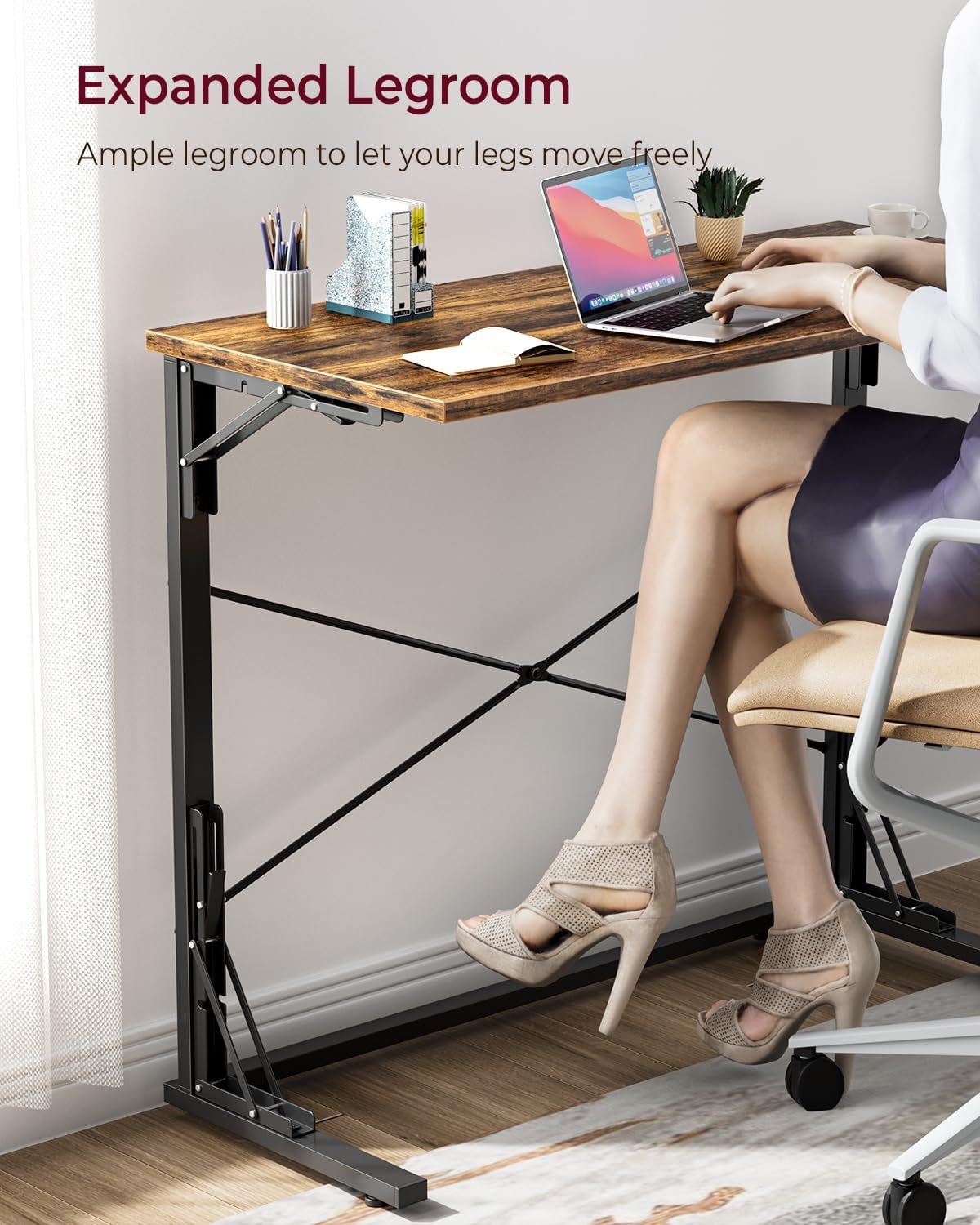 31.5" Folding Desk, Foldable TV Tray Table for Eating on Couch, Extra Large TV Dinner Trays, Portable Fold Computer Writing Desk Table for Home Office, Rustic Brown