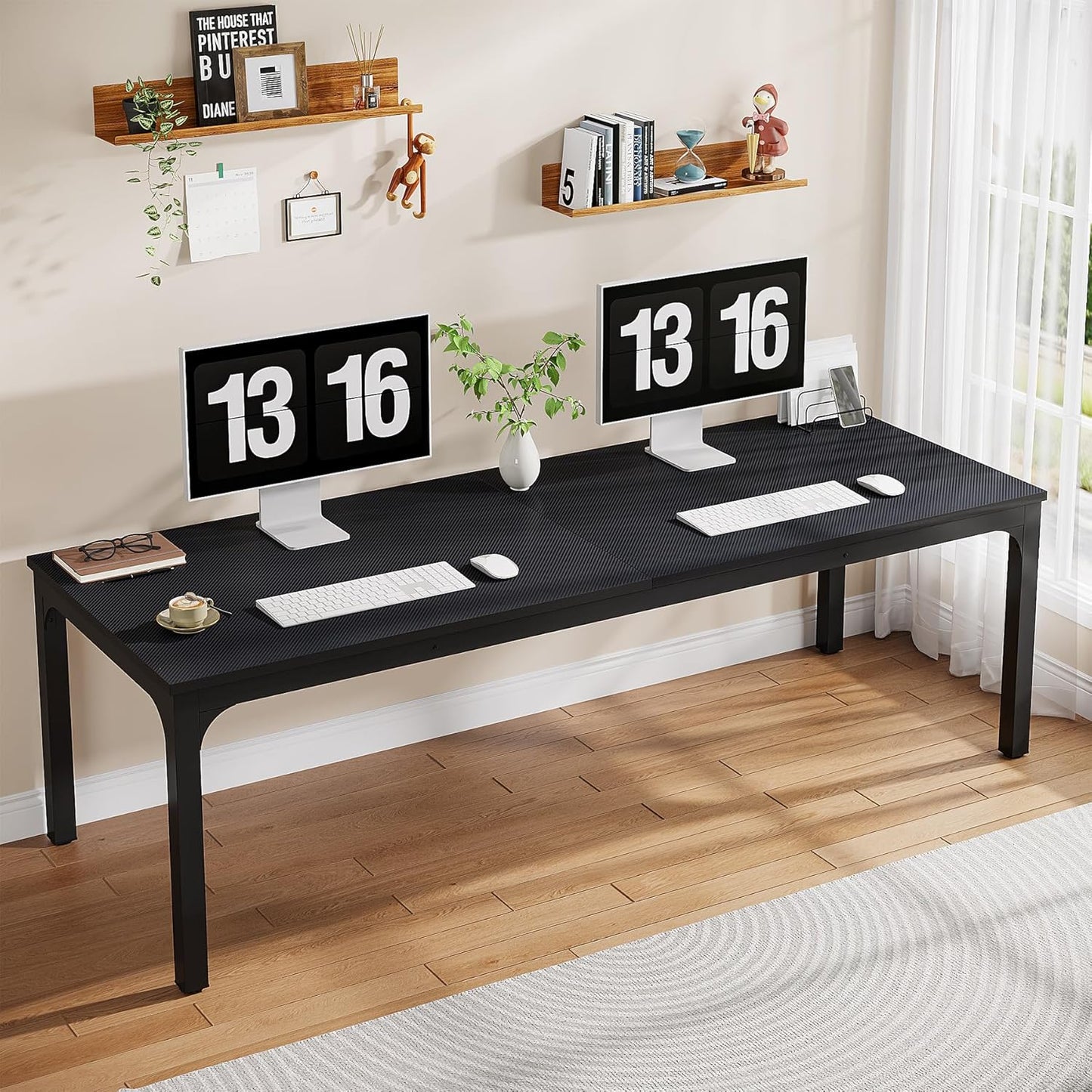 2-Person Home Office Desk, 78.7" Extra Long Computer Desk, Double Workstation for Home Office, Work Desk for Two People (Black)