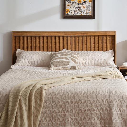 Headboard with Light Elegant Wood Design, 62.6 Inch Wide Headboard Only, Fluted Panel, Modern Farmhouse, Wall Mounted, Wingback (Wooden, Queen)