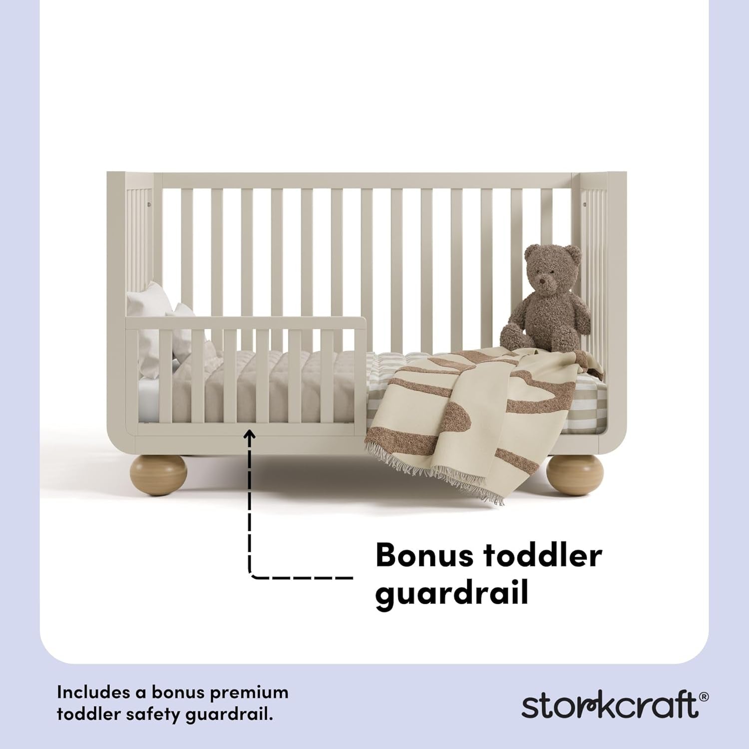 Amalfi Convertible Crib with Toddler Guardrail (Frosted Oat & Driftwood) – GREENGUARD Gold Certified, Toddler Bed Conversion Kit Included, Fits Standard Crib Mattress, Converts to Full Bed
