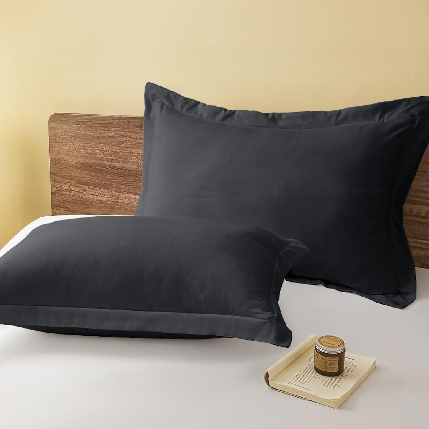 King Pillow Shams Set of 2 Dark Grey Pillow Shams Soft Microfiber Pillow Covers with Envelope Closure, Fade, Wrinkle and Shrink Resistant Bed Pillow Cases, 20 × 36 Inches