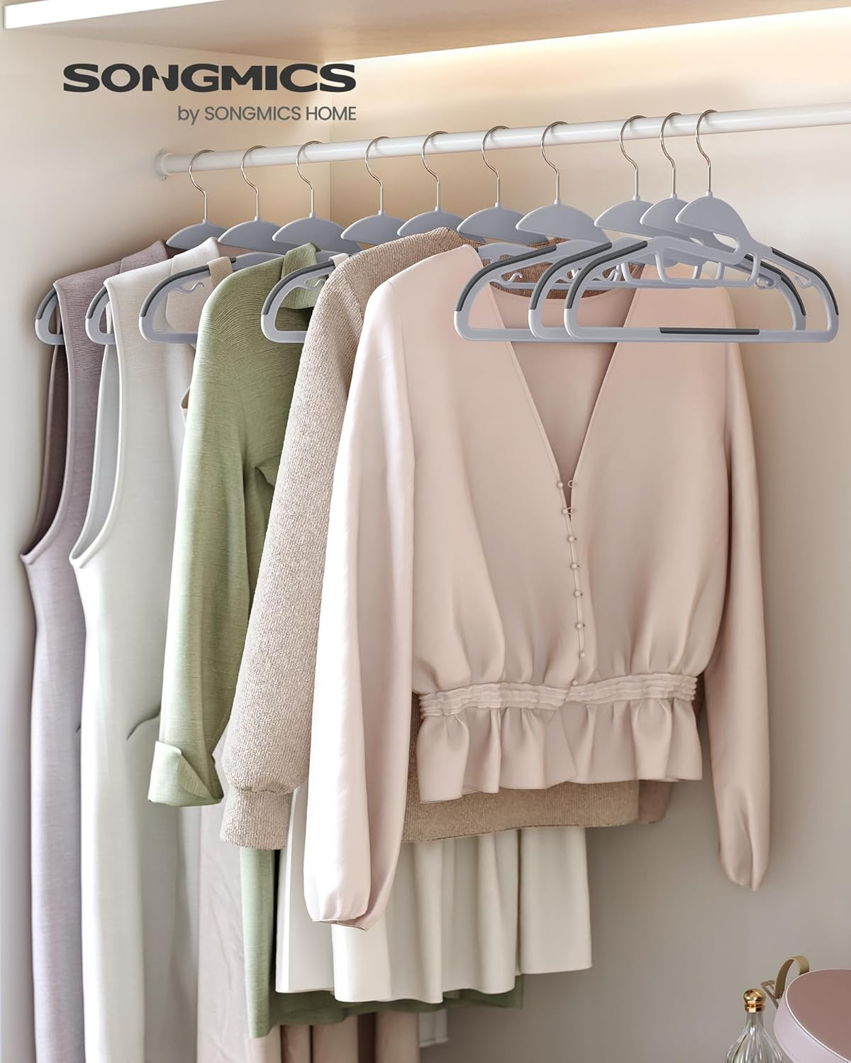 50 Pack Coat Hangers, Heavy-Duty Plastic Suit Hangers, S-Shaped Opening, Space-Saving, 360º Swivel Hook, 16.3 Inches Wide, Light Gray and Dark Gray UCRP41G-50