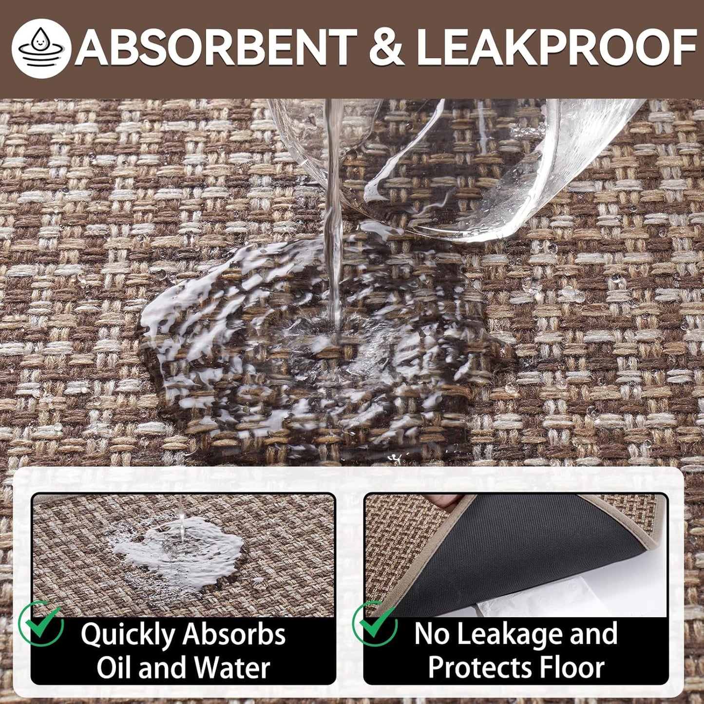 Door Mat 24"X35", Dirt Resistant and Absorbent, Non-Slip Rubber Backing Floor Mats, Easy Clean Low-Profile Doormat for Entryway, Front Door, inside Entrance, Brown