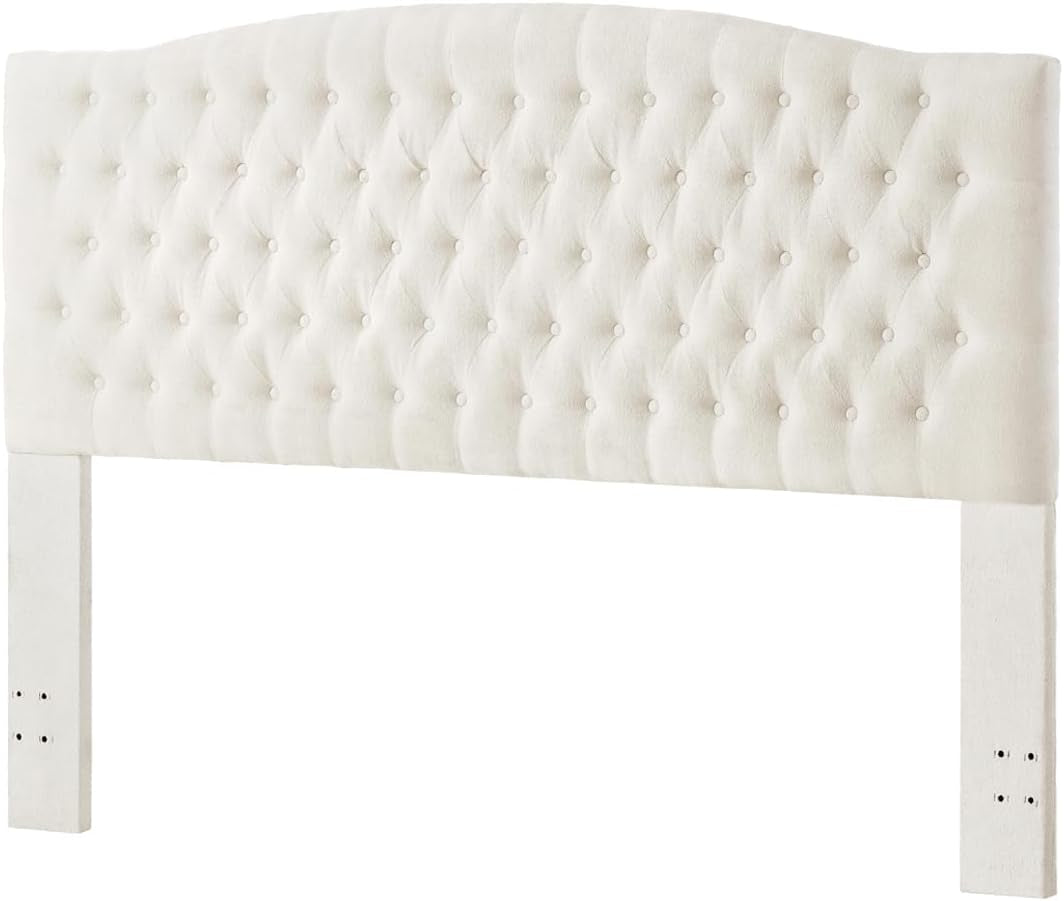 Boucle Upholstered Tufted Button King Headboard and Comfortable Fashional Padded King/California King Size Headboard,6025-K-Boucle-Ivory
