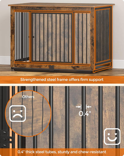 Dog Crate Furniture, 38 Inches Dog Kennel for Dogs up to 70 Lb, with Removable Tray, Heavy-Duty Dog Cage End Table, Double Doors Dog House, Rustic Brown UPFC013X01