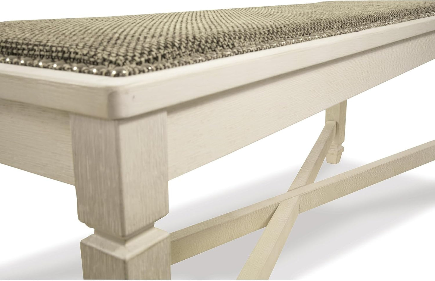Bolanburg French Country Upholstered Dining Room Bench, Antique White