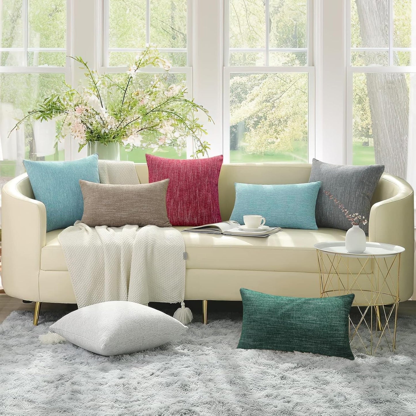 Christmas Chenille Decorative Throw Pillow Covers 18X18 Set of 2, Farmhouse Textured Square Neutral Solid Accent Pillow Covers for Couch Sofa Bed Living Room Home Decor, Grey