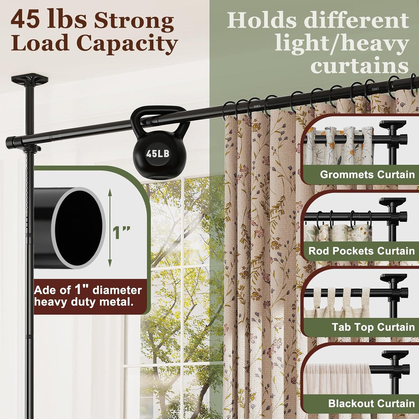 Room Divider for Room Separation, Tension Curtain Rods No Drilling, 4-10Ft(H) 28-70Inch(W) Adjustable Temporary Privacy Wall Divider, Heavy Duty Freestanding Space Partition Separator, Black