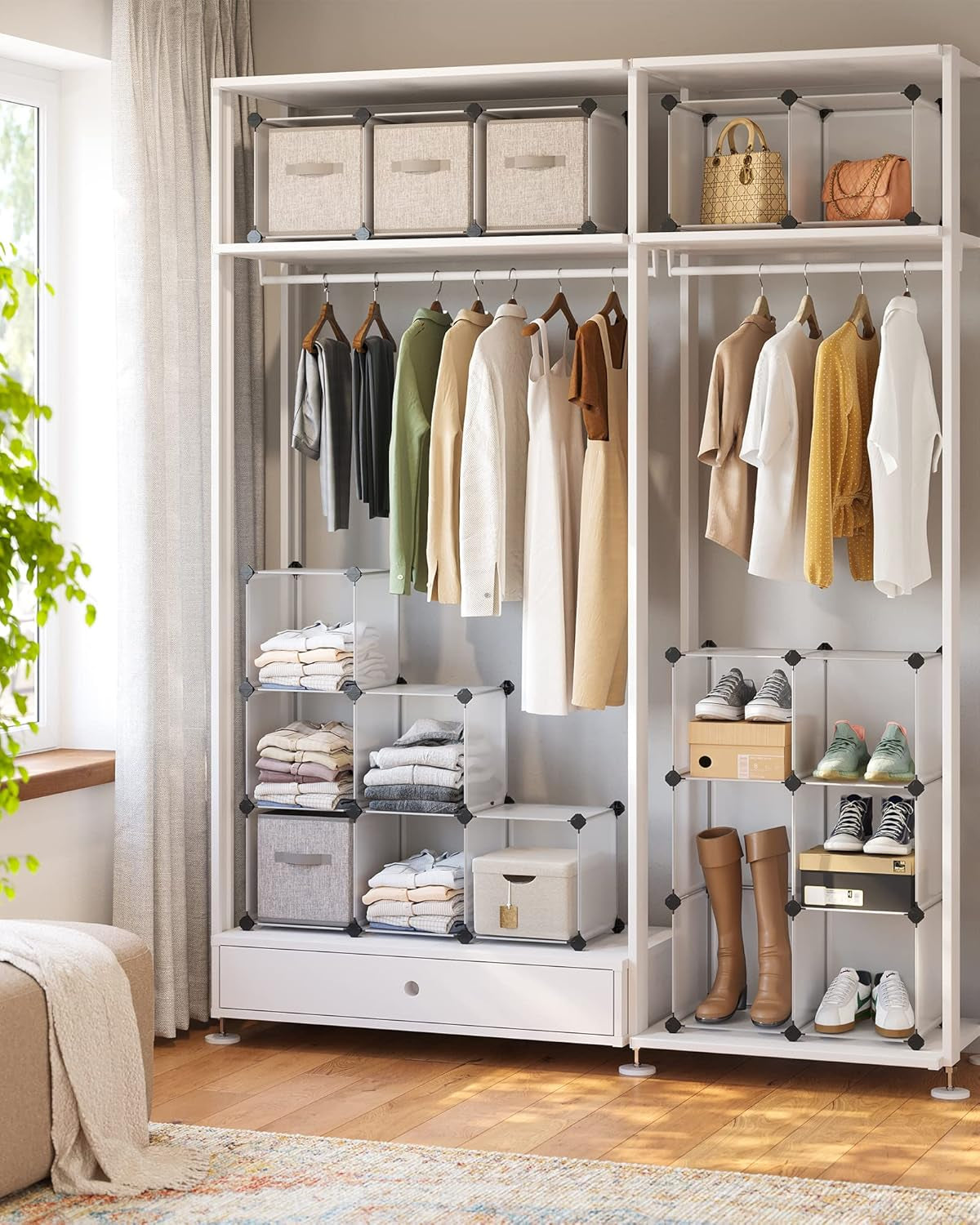 Cube Storage Organizer, Set of 16 Plastic Cubes, Book Shelf, Closet Organizers and Storage, Room Organization, Bedroom Living Room, 12.2 X 48.4 X 48.4 Inches, White ULPC44L