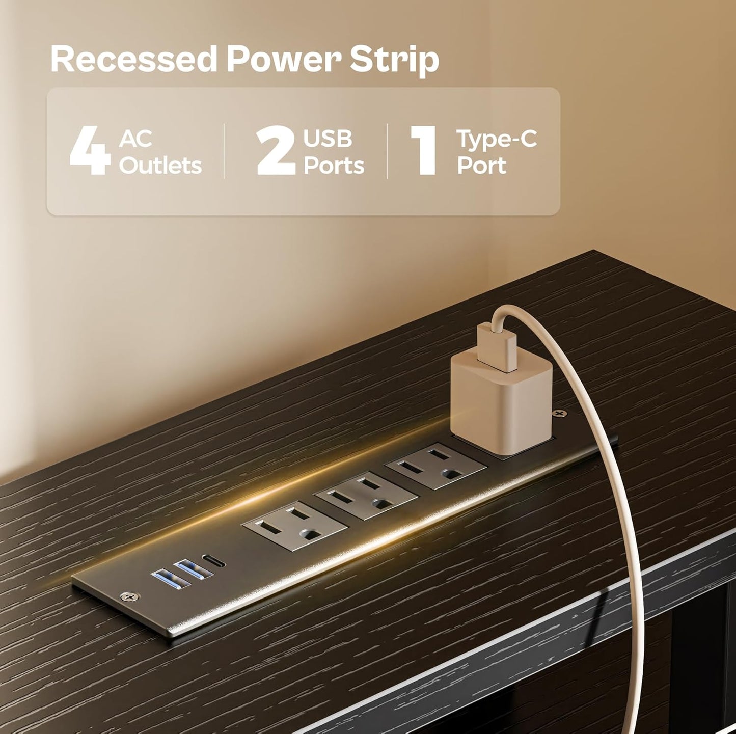 47 Inch Computer Desk with 4 Drawers, Gaming Desk with LED Lights & Power Outlets, Home Office Desk with Large Storage Space for Bedroom, Work from Home, Black