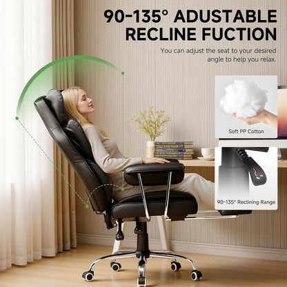 Big and Tall Office Chair, High Back Leather Gaming Chair with Footrest, Executive Ergonomic Office Chair with Pocket Spring Lumbar Support and with Outward Fixed Soft Armrests