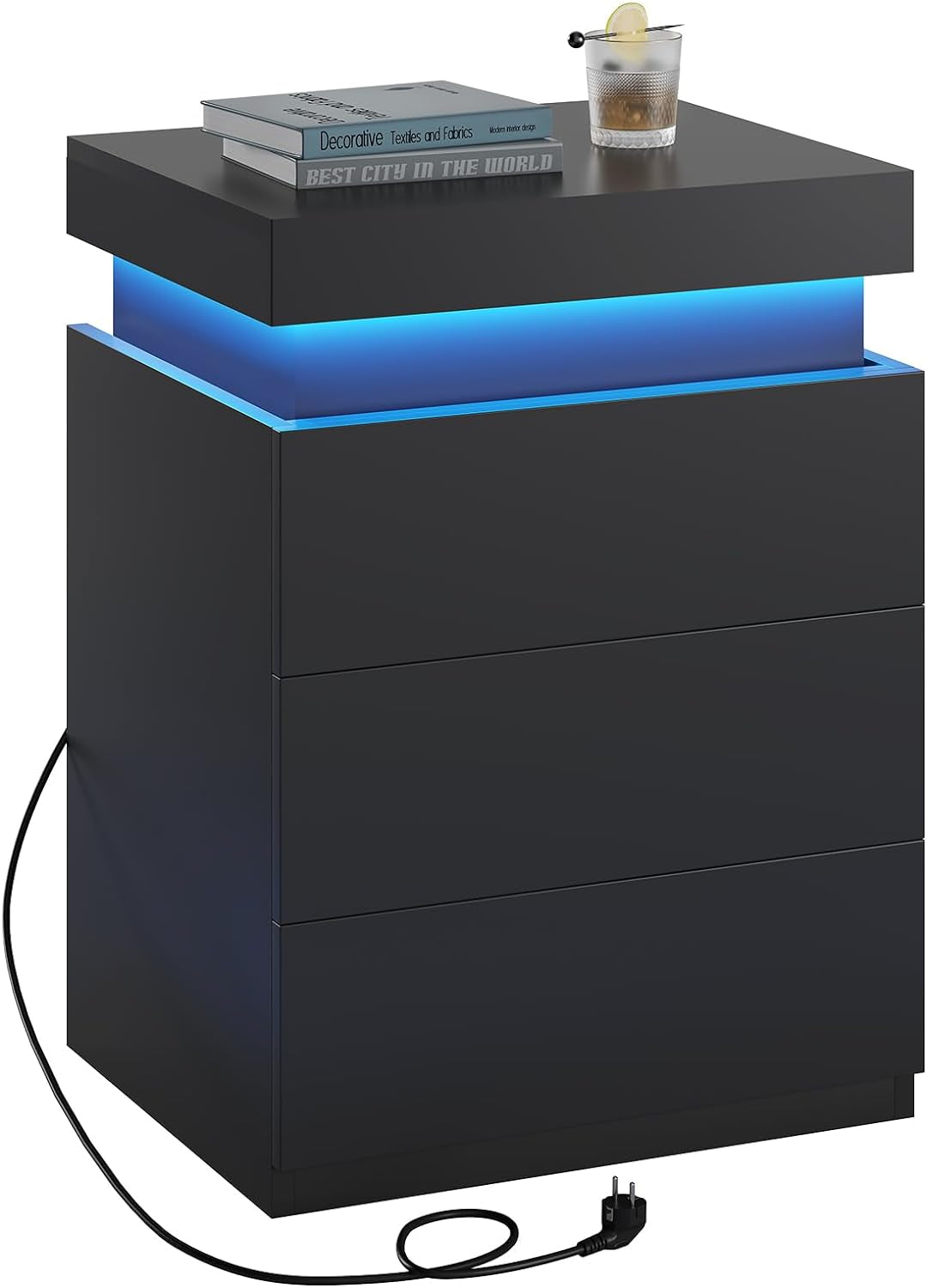 LED Nightstands Set of 2,Night Stands for Bedroom Set of 2,Nightstand with Charging Station and Sliding Top,Bedside Table with Power Outlets & Drawers,Modern End Side Table (Black)