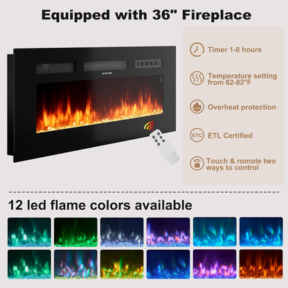 70″ Fluted Fireplace TV Stand for 80″ Tvs, Remote & Touch Control Adjustable Flame Colors & Temperature, Entertainment Center with Storage, Modern Media TV Console Table for Living Room(Walnut)
