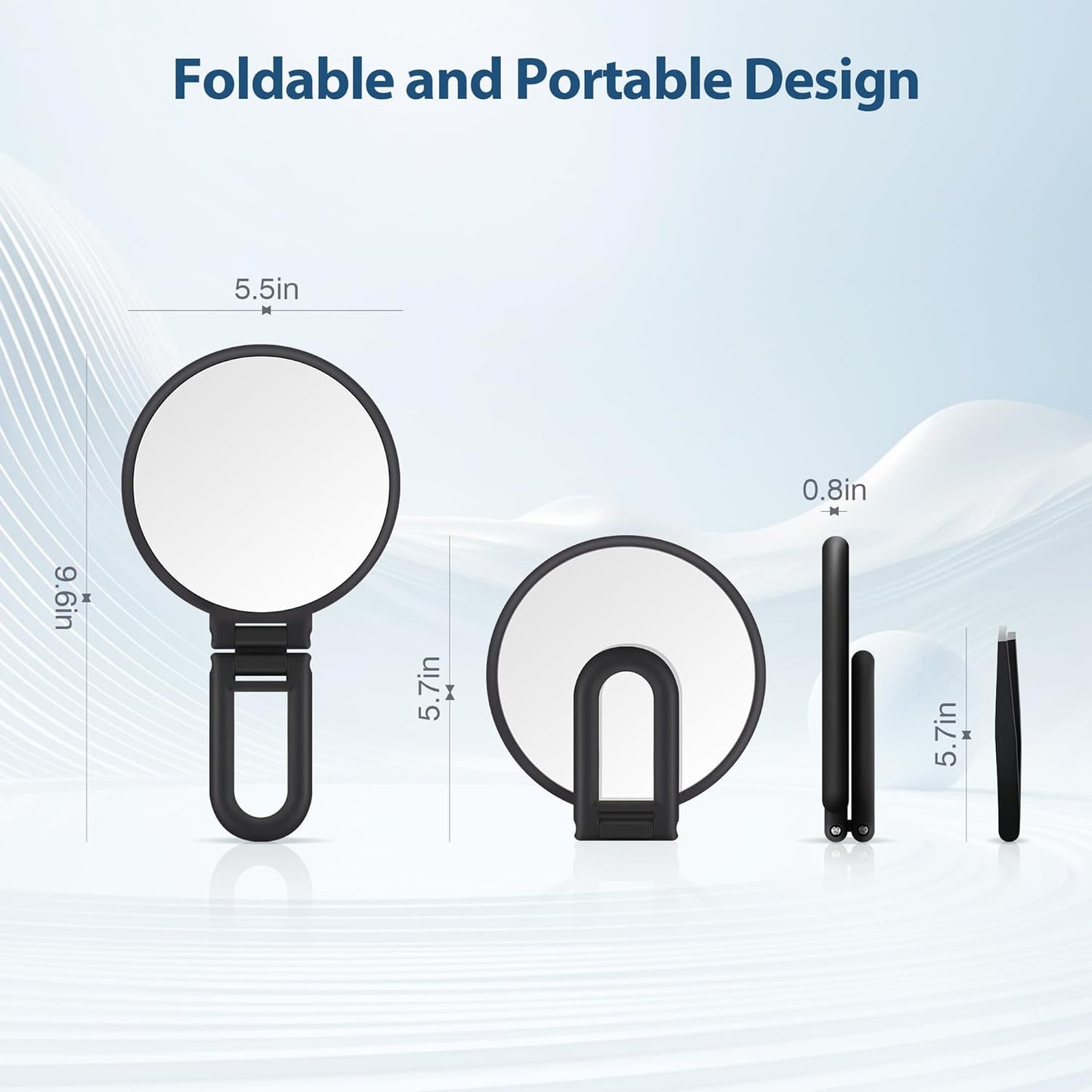 30X Magnifying Mirror, Hand Mirror with Handle, Double Sided Hand Mirror with 30X/1X Magnification, Travel Essential Portable Foldable Makeup Mirror for Precision Makeup Black