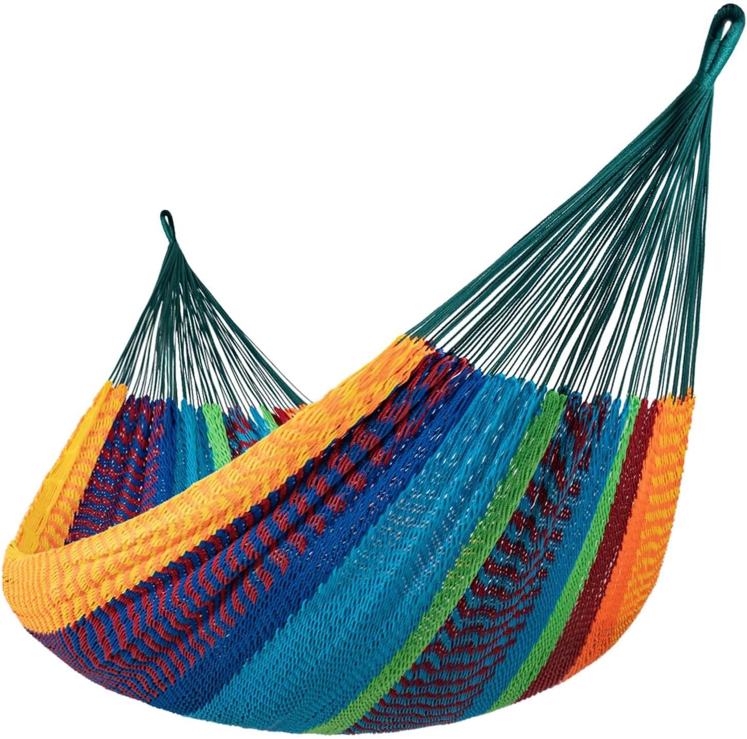 Handwoven Mayan Hammock, 10.5 FT Soft Rope Double Hammocks, Portable Outdoor Hammock with Carry Bag, 2 Straps & Carabiners for Patio Outside, 550 Lbs Weight Capacity, Multi Color