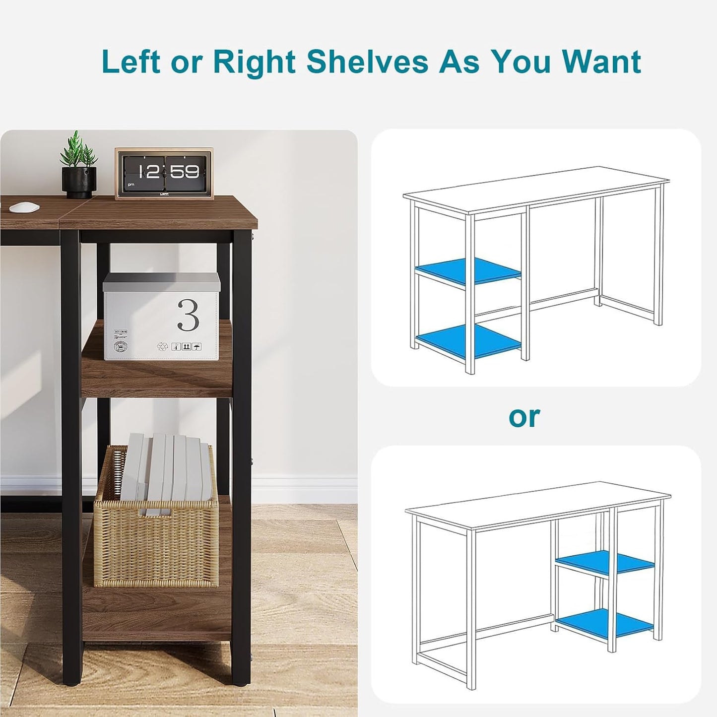 40" Vintage Desk with Shelves, Sturdy Dark Brown Desks with Storage, Rustic Desk Wooden