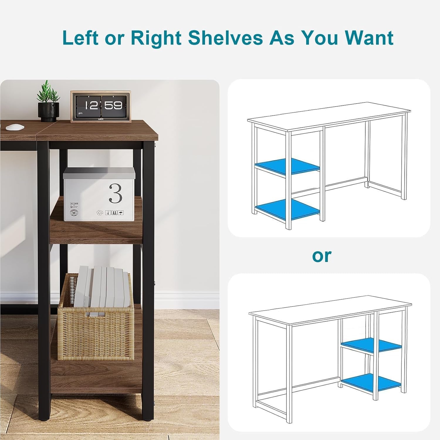 40" Vintage Desk with Shelves, Sturdy Dark Brown Desks with Storage, Rustic Desk Wooden