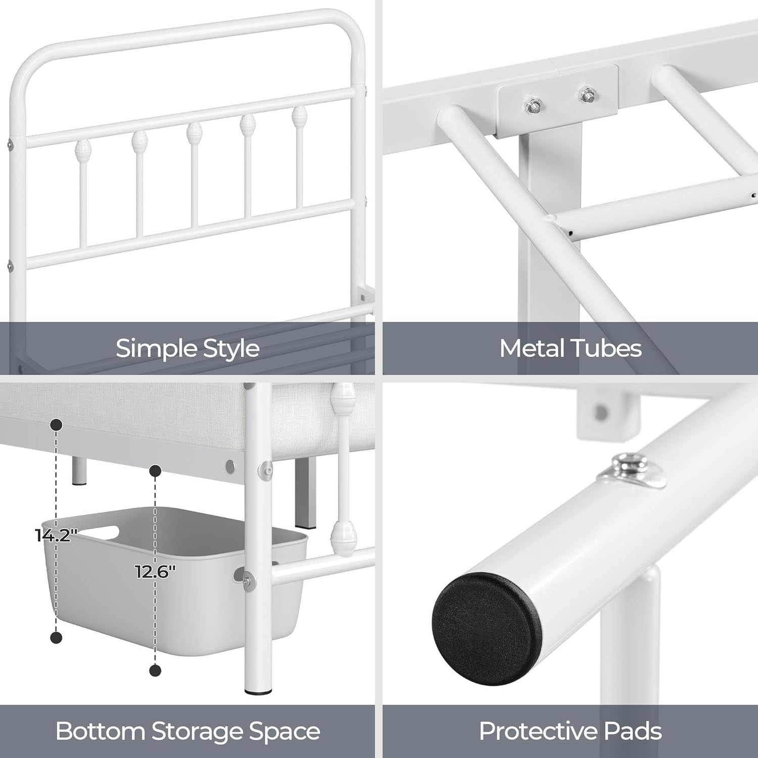 Classic Metal Platform Bed Frame Mattress Foundation with Victorian Style Iron-Art Headboard/Footboard/Under Bed Storage/No Box Spring Needed/Twin Size White