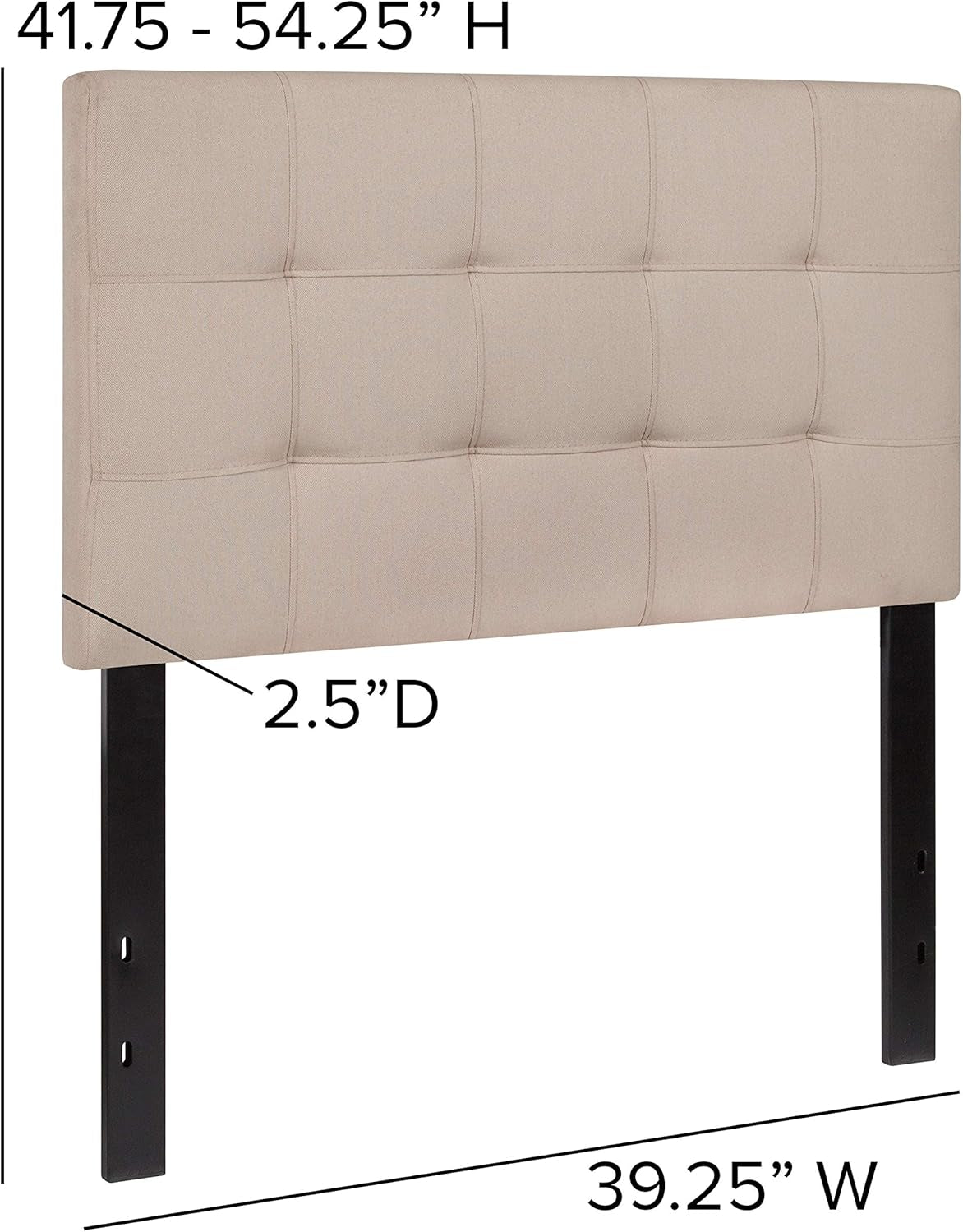 Bedford Box Stitch Tufted Upholstered Twin Size Headboard in Beige Fabric