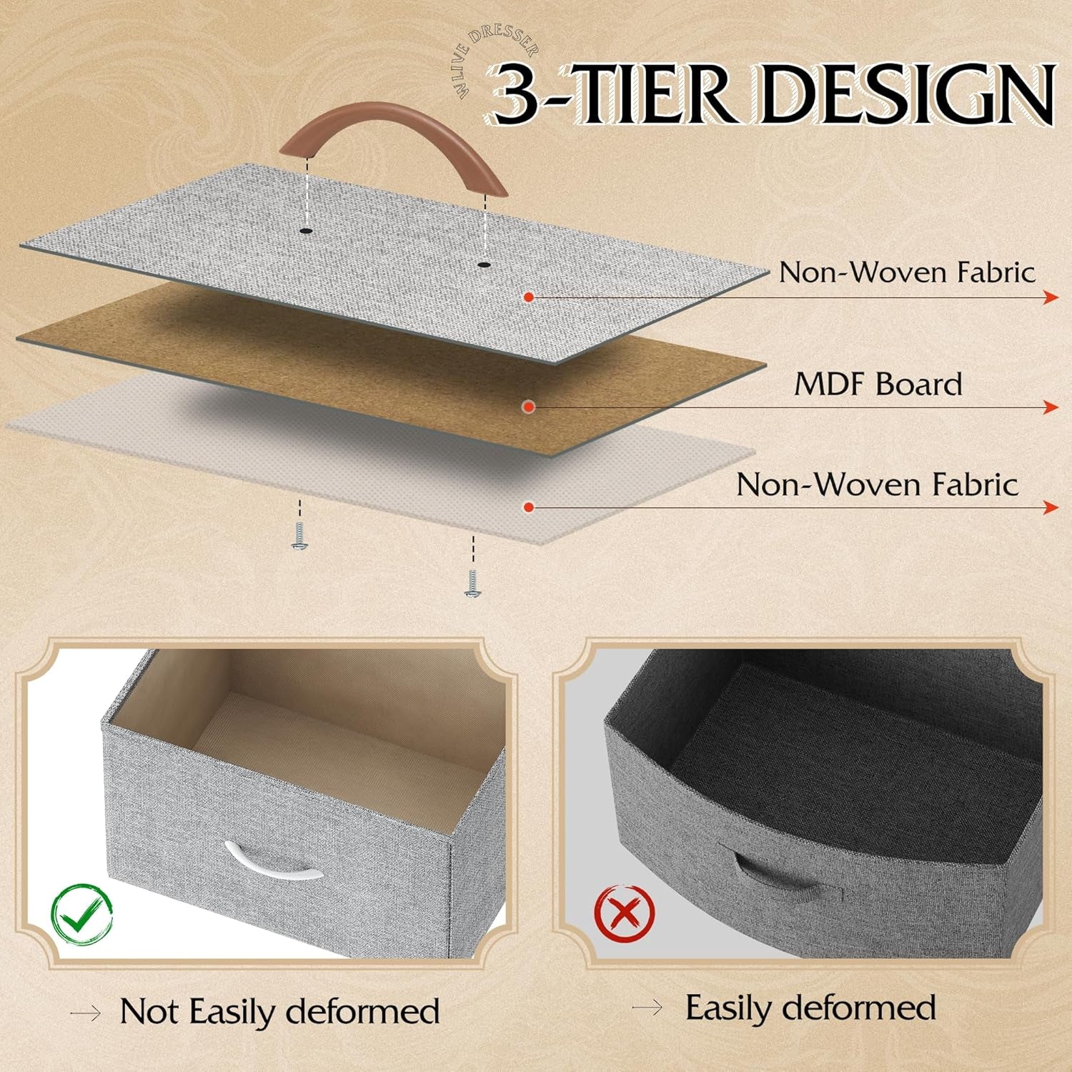 Tall Console Table with 16 Fabric Drawers, Entryway Table with Storage, Large Storage Organizer with Wood Top, Steel Frame for Living Room, Hallway, Office, Light Grey