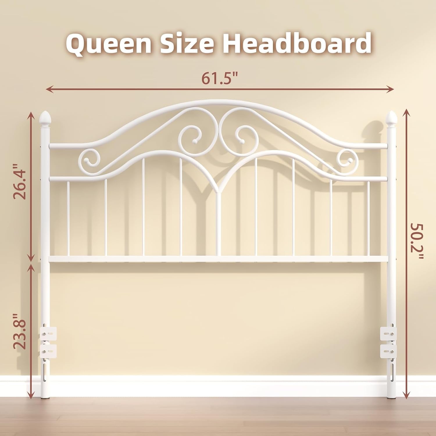 Headboard for Queen Size Bed Frame, Vintage Platform Bed Metal Headboard Only, Height Adjustable, Sturdy and Stable, Queen Size, Easy Assembly,White