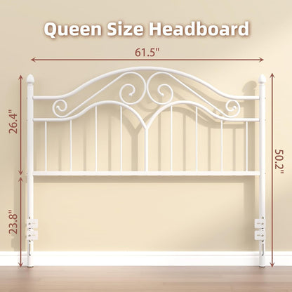 Headboard for Queen Size Bed Frame, Vintage Platform Bed Metal Headboard Only, Height Adjustable, Sturdy and Stable, Queen Size, Easy Assembly,White