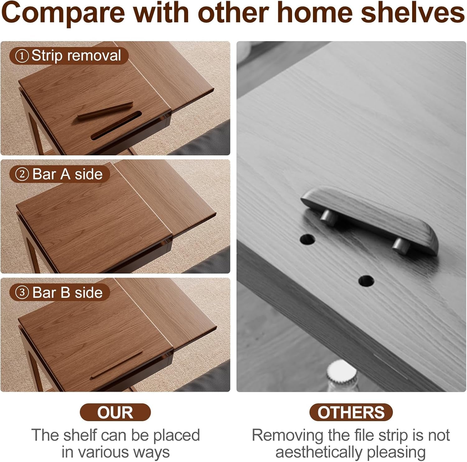 Solid Wood C Shaped End Table for Couch,Walnut C Table with Wheels,Small Side Table with Adjustable Desktop,Couch Desk with Storage,Rolling Tv Tray with Folding Shelf,Modern Bedside Table