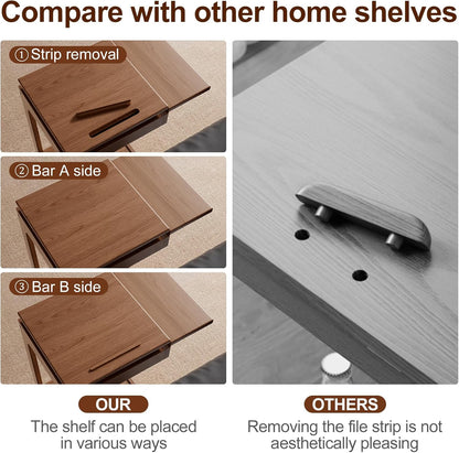 Solid Wood C Shaped End Table for Couch,Walnut C Table with Wheels,Small Side Table with Adjustable Desktop,Couch Desk with Storage,Rolling Tv Tray with Folding Shelf,Modern Bedside Table